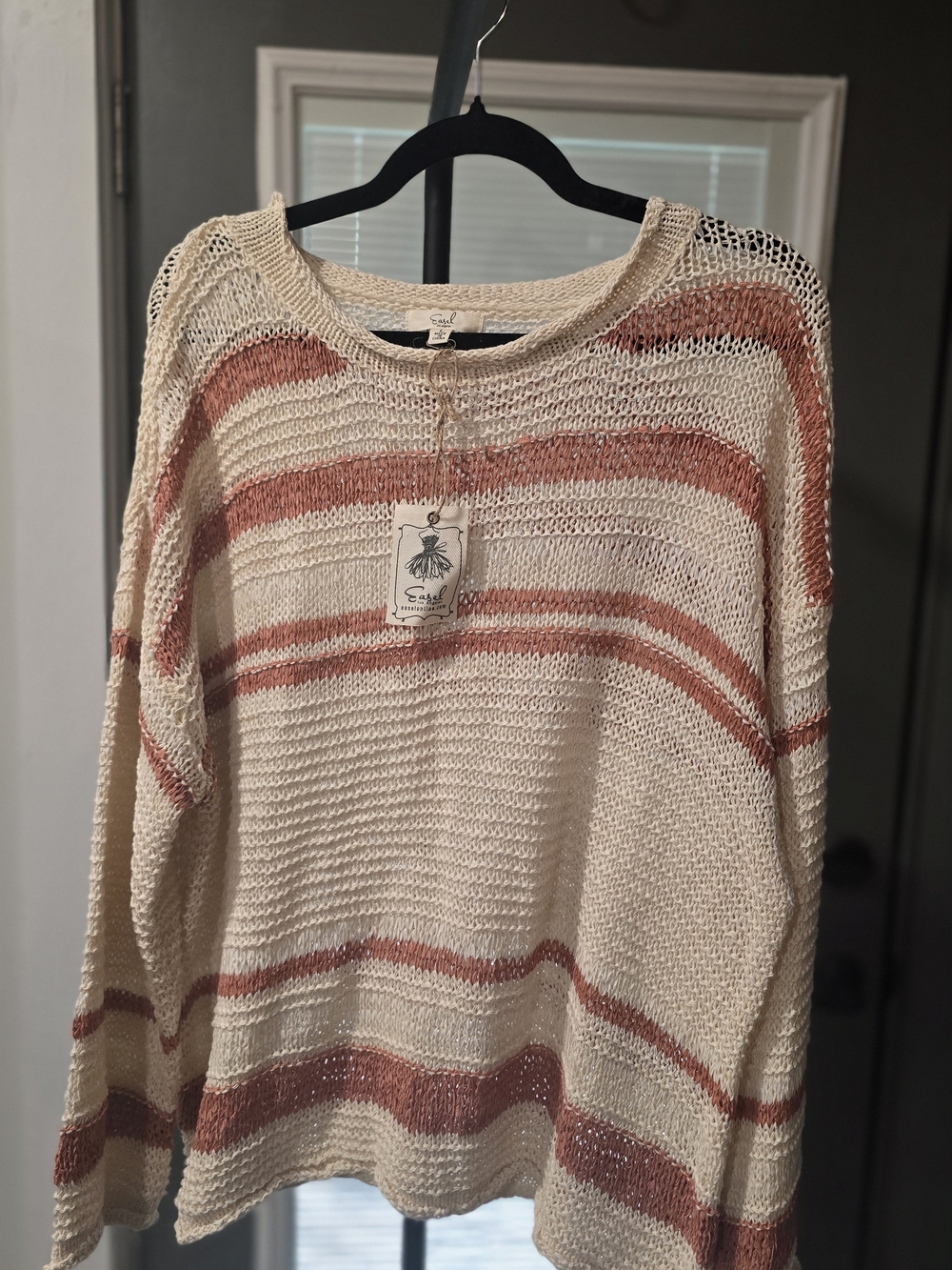 easel Cream Sweater with Rust Stripes
